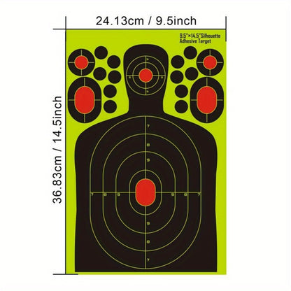 Splatter Shooting Targets Human Silhouette 20 Pack – Reactive Glow Fluorescent Paper Range Targets for Pistol, Rifle & Archery Training | High-Visibility Shot Placement Feedback