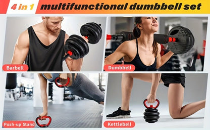 Free Weight Set 4-in-1 Adjustable Dumbbells 20–90LBS – Converts to Kettlebell, Barbell & Push-Up Stand, Double Nuts Non-Slip Bar for Home Gym Men Women