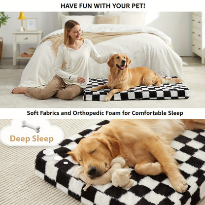Orthopedic Dog Bed with Removable Washable Cover – Non-Slip Bottom, Black & White Plaid, Soft Memory Foam Dog Sofa Bed for Small Medium Large Dogs, S M L XL XXL Sizes