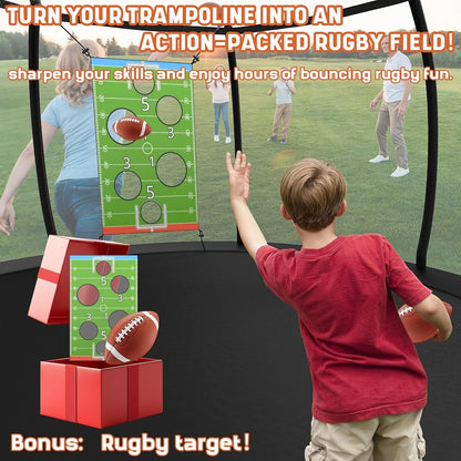 Outdoor Trampoline with Safety Enclosure Net Football Toss Game 8 10 12 14FT Round Backyard Trampoline for Kids Adults Indoor Outdoor Party Play