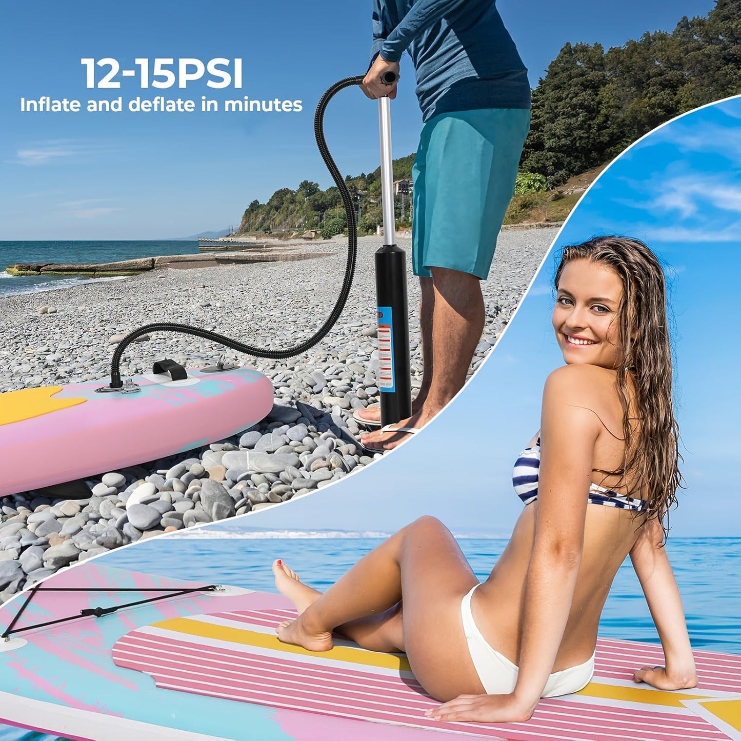 Stand Up Paddle Board 10ft 350lbs Inflatable SUP 3 Fins EVA Non-Slip Deck 12-15PSI Alloy Paddle Hand Pump Repair Kit Carrying Bag for Beginners All Skill Levels