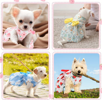 Dog Dress Floral Princess Bow - Cute Puppy Summer Dress for Small Dogs & Cats, Pink & Red Pet Dog Skirt with Bow Decoration, Summer Costume for Yorkshire Chihuahua Small Pets XS to XXL