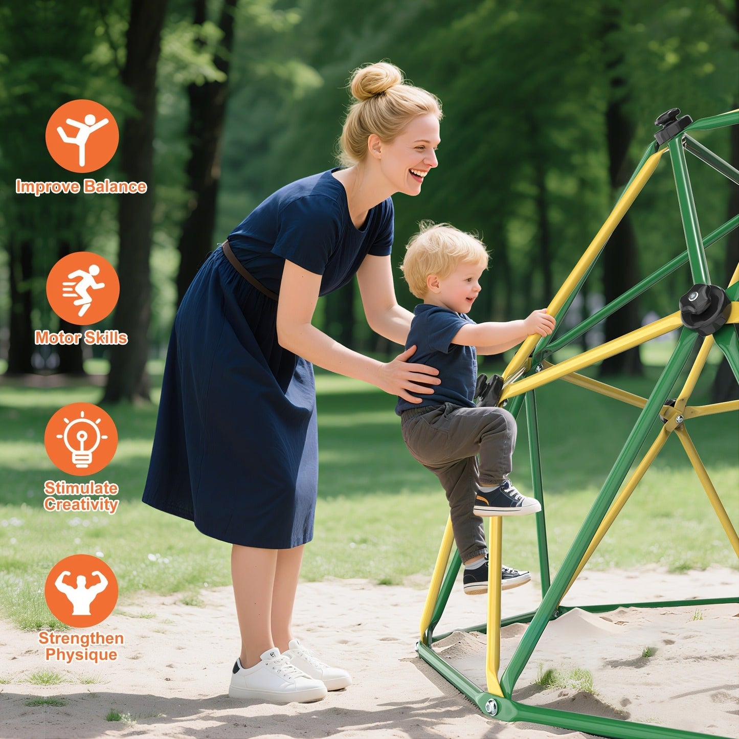 10FT Kids Climbing Dome with Hammock Swing Disc Swing Backyard Jungle Gym Steel Frame Outdoor Play Equipment 1000 LBS Capacity Gift for Boys Girls Ages 3-10
