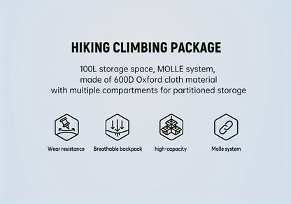 Tactical Backpack 100L Large Capacity Hiking Backpack Multiple Compartments Heavy Duty Ergonomic Straps for Camping Travel Trekking Backpacking Outdoor Adventures Jungle Green Black Army Green Gray Desert