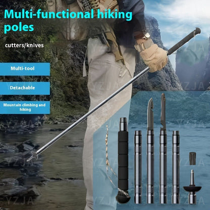 7-in-1 Tactical Hiking Staff – Adjustable Aluminum Alloy Mountaineering Stick with Compass, Fire Starter, Saw, Screwdriver & Pliers – Multi-Tool Walking Pole for Hiking, Climbing & Camping