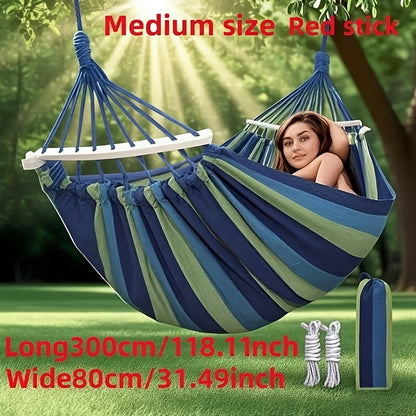 Outdoor Woven Hammock with Wooden Spreader Bar – Thickened Nylon Rope, Single or Double Size – Hanging Chair Swing Bed for Garden, Courtyard, Park & Balcony (No Frame Included)
