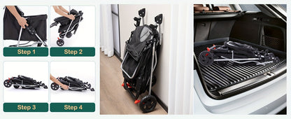 3-Wheel Pet Stroller for Small & Medium Dogs Cats - Foldable Jogger Stroller with Weather Cover, Storage Basket & Cup Holder, Breathable Mesh Window, All-Season Outdoor Walk Pram, Black