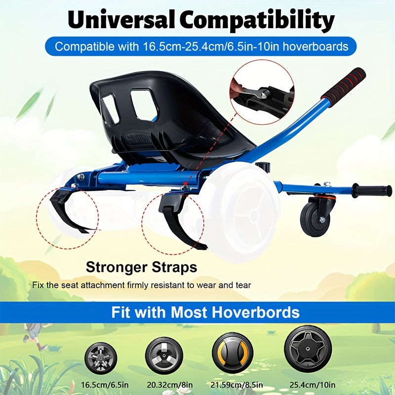 Hoverboard Go Kart Seat Attachment Kit for Kids 6.5"-10" Self Balancing Scooter Conversion Accessories with Off-Road Tires, Shock Absorber & Dual Footrests – Sturdy Metal Frame, Easy Install, Fun Ride