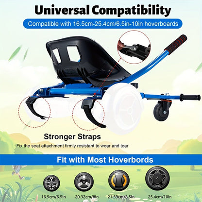 Hoverboard Go Kart Seat Attachment Kit for Kids 6.5"-10" Self Balancing Scooter Conversion Accessories with Off-Road Tires, Shock Absorber & Dual Footrests – Sturdy Metal Frame, Easy Install, Fun Ride