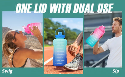 128oz 1 Gallon Water Bottle with Straw 2-in-1 Lid Tritan BPA-Free Motivational Time Marker Large Capacity Gym Sports Fitness Camping Outdoor Water Jug