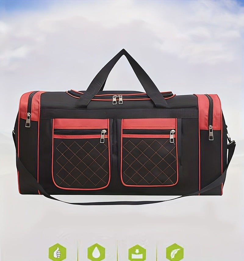 Gym Duffel Bag Large Capacity Travel Bag for Men Women Heavy Duty Polyester Multi Pocket Adjustable Shoulder Strap Zipper Closure for Fitness Workout Weekend Trips Business Travel Outdoor Black Blue Red