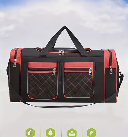 Gym Duffel Bag Large Capacity Travel Bag for Men Women Heavy Duty Polyester Multi Pocket Adjustable Shoulder Strap Zipper Closure for Fitness Workout Weekend Trips Business Travel Outdoor Black Blue Red