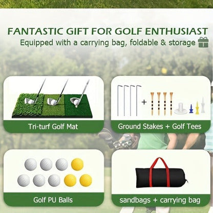 Golf Practice Net with Mat Set 10x7ft – Heavy Duty Backyard Driving Hitting Net with Turf Mat Golf Balls Rubber Tees & Carry Bag for Indoor Outdoor Training – Golf Gift for Men Women