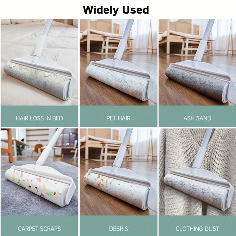 Lint Roller with 49-Inch Extendable Handle for Pet Hair Removal – Reusable Sticky Roller for Sofa, Carpet, Clothes, Floor & Furniture, Tear-Off Design, White