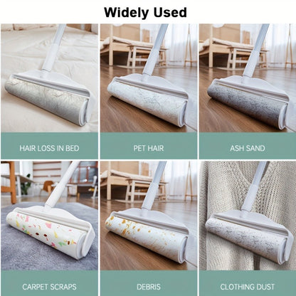 Lint Roller with 49-Inch Extendable Handle for Pet Hair Removal – Reusable Sticky Roller for Sofa, Carpet, Clothes, Floor & Furniture, Tear-Off Design, White
