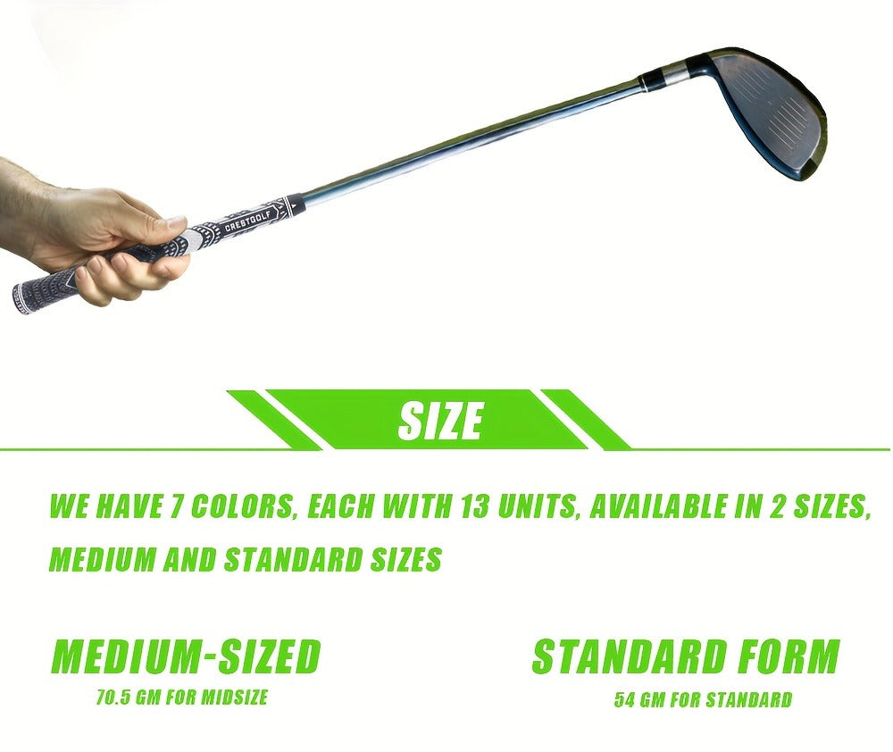Midsize Golf Grips Set 13 Pack – All Weather Hybrid Rubber Golf Club Grips with Ecological Yarn Thread Technology, Multiple Colors, Fits Full Set of Clubs (Black, White, Red, Orange, Yellow, Blue, Gray)