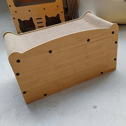Large Cat House with Scratcher Pad & Plush Ball Toys, Ventilated Multi-Functional Indoor Outdoor Cat Shelter, Easy Assembly Single Door Double Door Luxury Double-Layer Cat Condo, Festival Gift