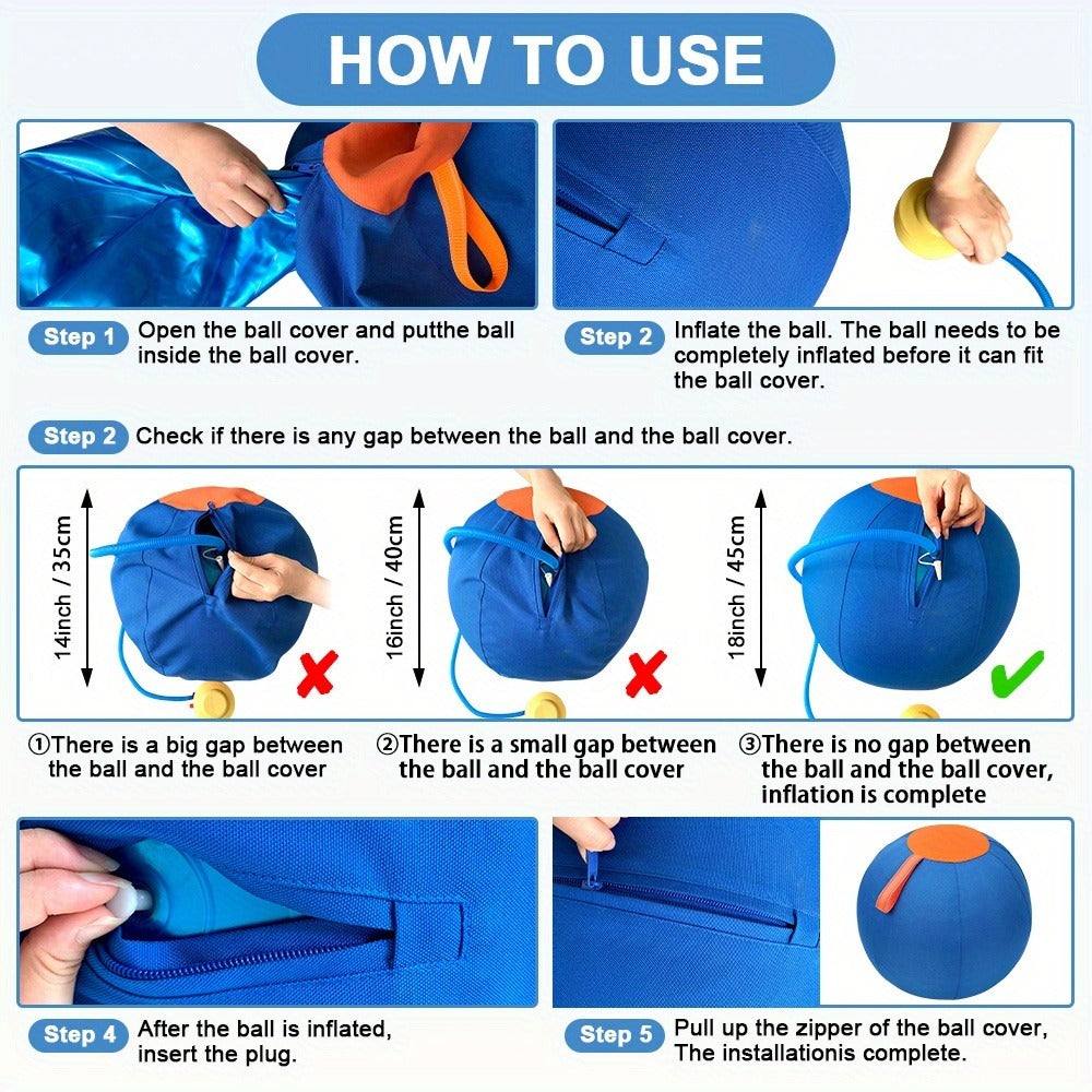 Horse Training Ball 21.7" Anti-Burst Silicone Grazing Ball with Cover & Hanging Belt for Horses Goats Dogs, Large Stable Toy Boredom Buster Ball for Equine Play & Exercise, Blue & Orange