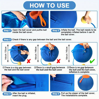 Horse Training Ball 21.7" Anti-Burst Silicone Grazing Ball with Cover & Hanging Belt for Horses Goats Dogs, Large Stable Toy Boredom Buster Ball for Equine Play & Exercise, Blue & Orange