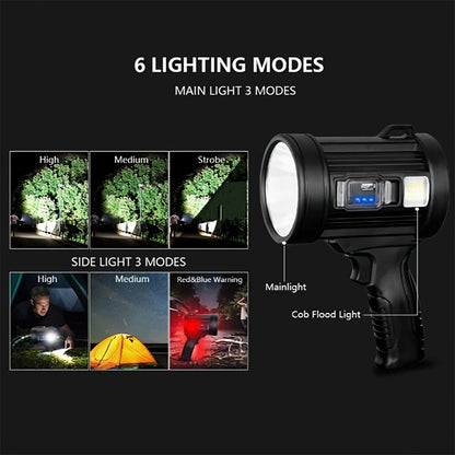 Waterproof LED Flashlight 6 Modes 3 Color Filters Solar USB Rechargeable IPX4 Torch for Hunting Camping Boating Hiking Emergency