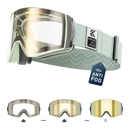 Magnetic Photochromic Ski Goggles OTG Helmet Compatible – 16-Point Magnetic Swap Lens, Triple-Layer Foam, Double Anti-Fog Dual-Layer PC 99.99% UV Protection for Men & Women, Includes Case & Bag