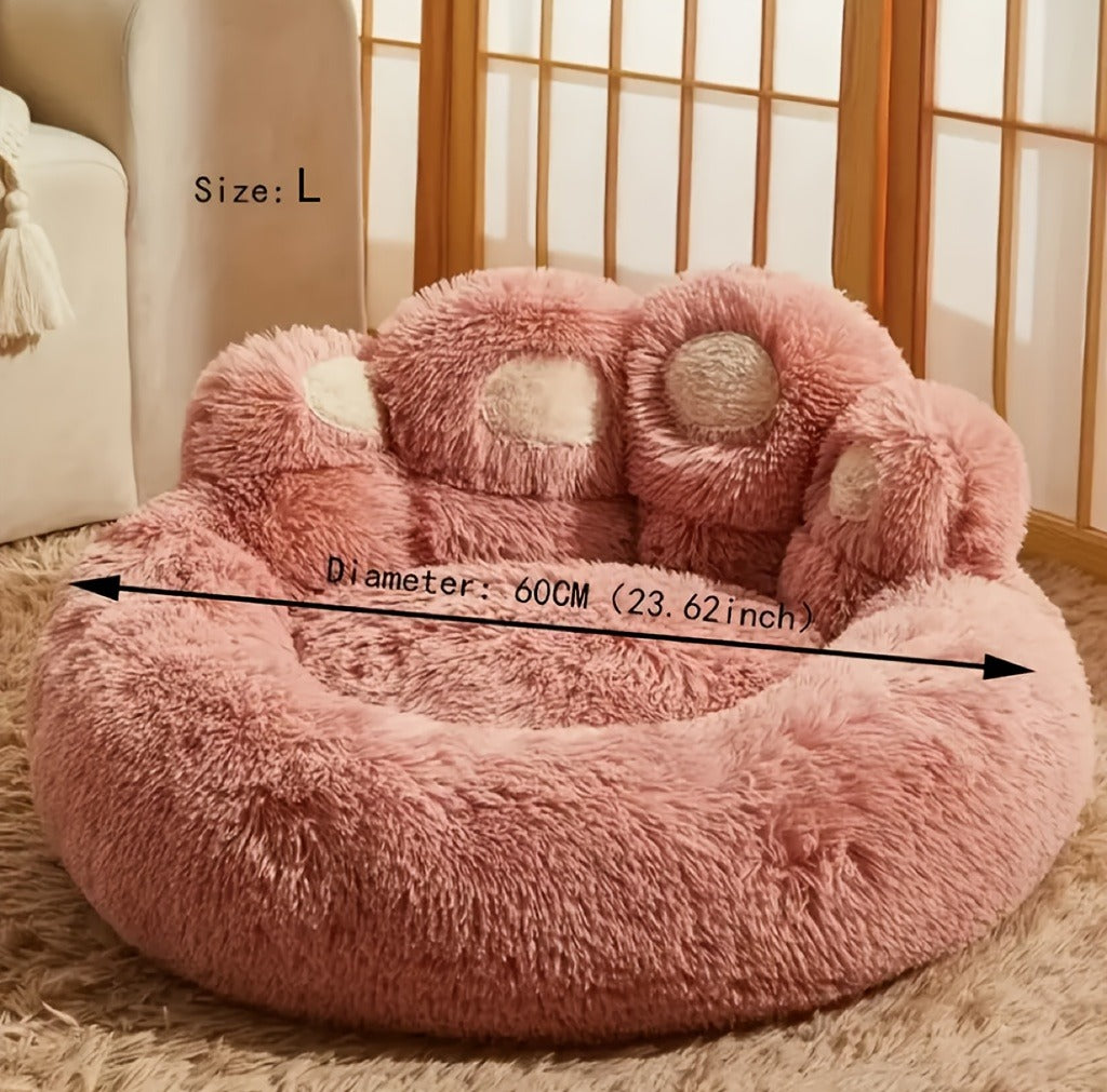 Dog Bed Cat Bed Bear Paw Round Plush Non-Slip – Soft Warm Cuddler Pet Mattress for Puppy, Small, Medium & Large Dogs and Cats, Sizes 20–36 Inch, Colors: Coffee, Pink, Gray