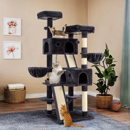 Cat Tree Tower Multi-Level for Indoor Cats - Cat Furniture with Sisal Scratching Posts, Plush Perches, Hammock, Basket & Corner Condo Cave, Hanging Toys & Climbing Ramp, Multiple Sizes & Colors