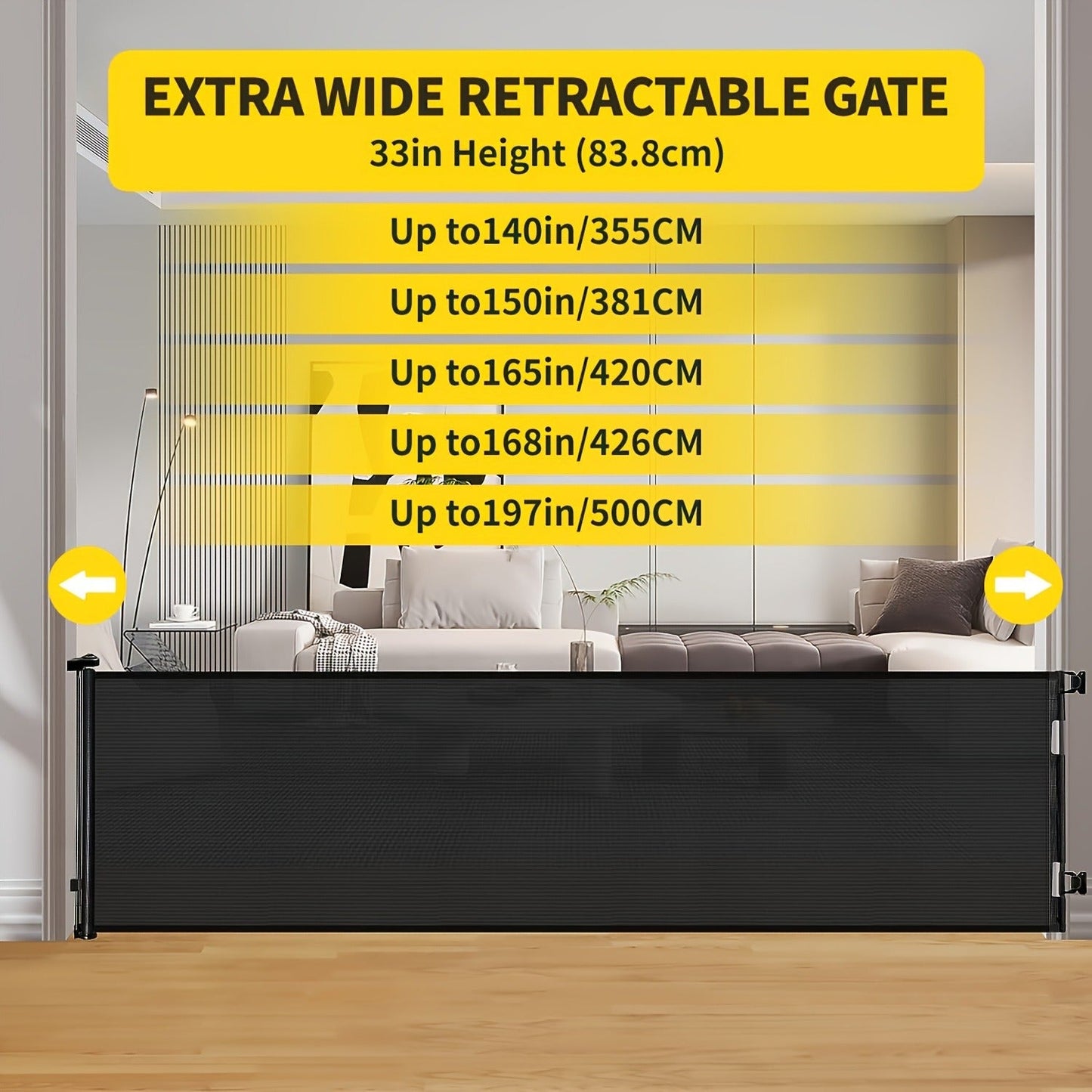 Retractable Baby Gate & Mesh Dog Gate - Extends 55" to 197" Wide, Child Safety Gate for Doorways Stairs Hallways, Indoor & Outdoor Use, Black / White / Gray, 6 Size Options
