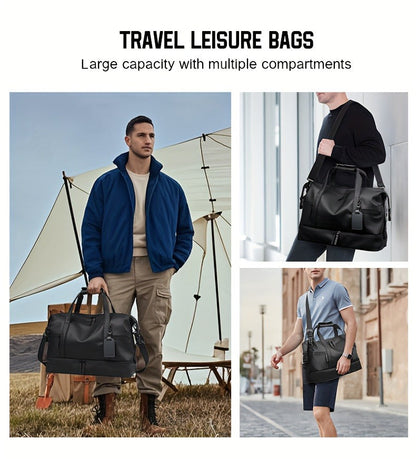 Gym Duffel Bag PU Foldable Sports Duffle with Shoe Compartment & Wet Pocket – Lightweight Weekender Travel Bag for Workout, Daily Use, Carry-On & Overnight Trips, Available in Black, Blue & Gray