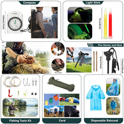 272-Piece Survival Gear Kit with Tactical Bag – Emergency Survival Equipment with Fire Starter, First Aid & Outdoor Tools for Camping, Hiking, Hunting – Crossbody & Molle Bag Options