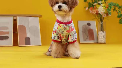 Puppy Clothes Set 4pcs Dog Cat Pajamas Onesie for Small Breeds Boys Girls, Spring Summer Shirts for Chihuahua Yorkshire Terrier Cats, Cute Mixed Color Pet Clothing Bundle, Sizes S M XL