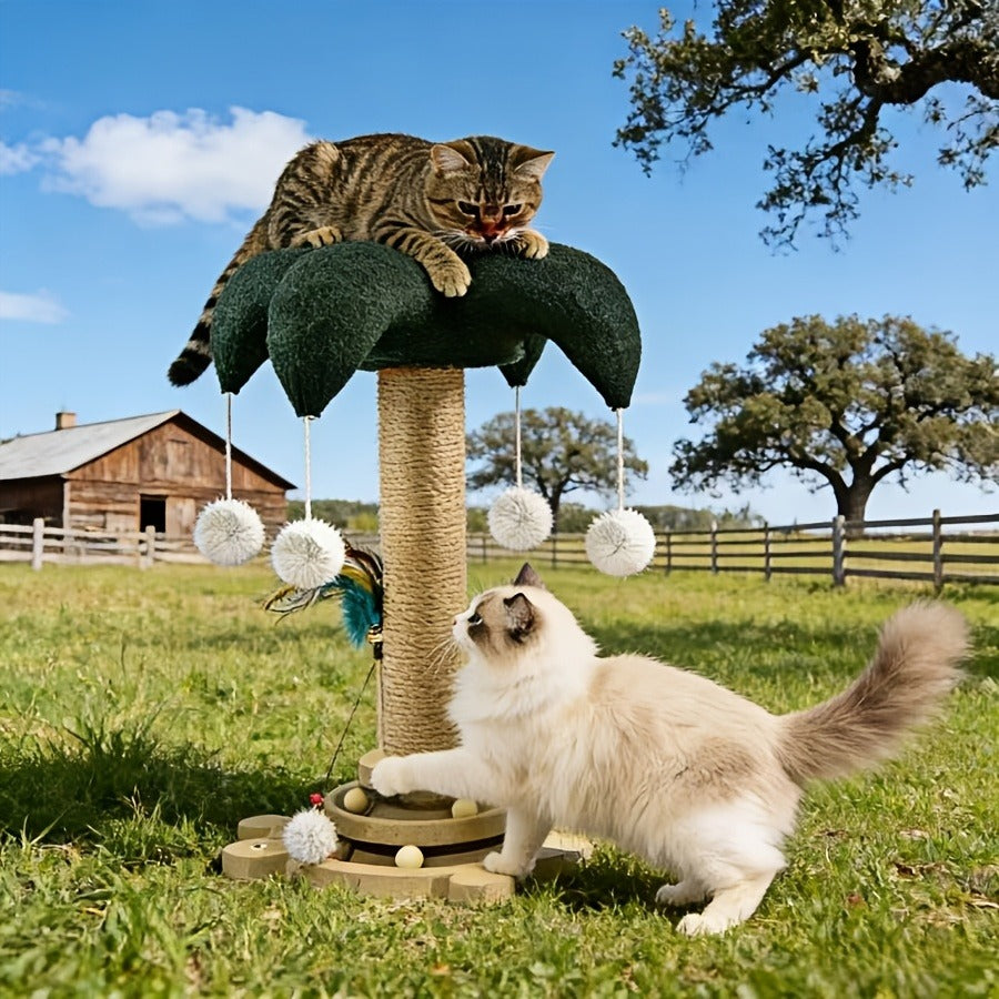 Cat Scratching Post Sisal Vertical Clown Hat Design, Wear-Resistant Cat Scratch Board with Cat Climbing Frame & Teaser Toy, Fun Shaped Cat Scratcher for Indoor Cats, Millet & Turtle Shape, Green