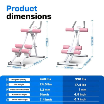 Ab Machine Adjustable Dual-Track Core Trainer with LCD Display – Foldable Ab Roller 440LB Capacity, 110° Curved Track & Knee Pad for Home Gym Men Women