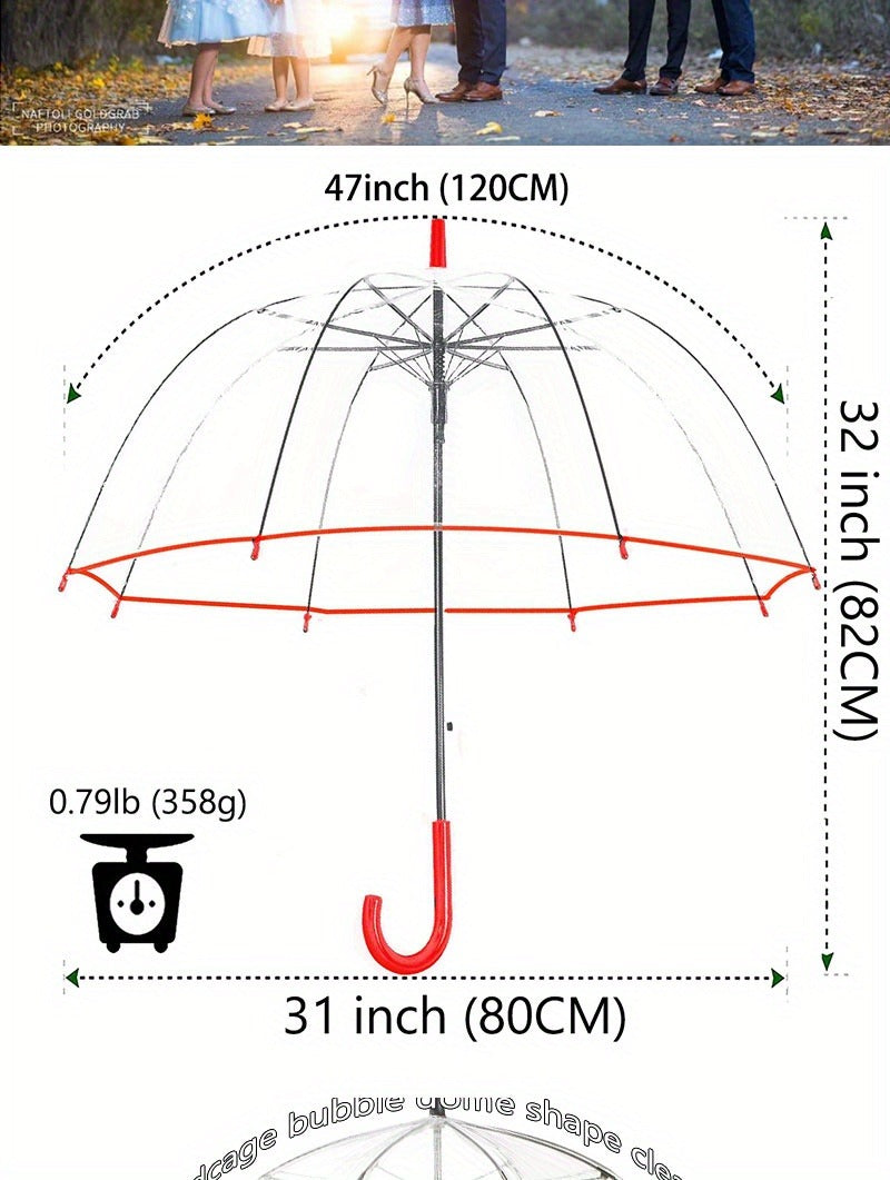 Clear Dome Bubble Umbrella 2 Pack Windproof Rainproof Auto Open 47 Inch Wide Canopy 8-Rib PVC Transparent Umbrella for Weddings Proms Graduations Outdoor Events