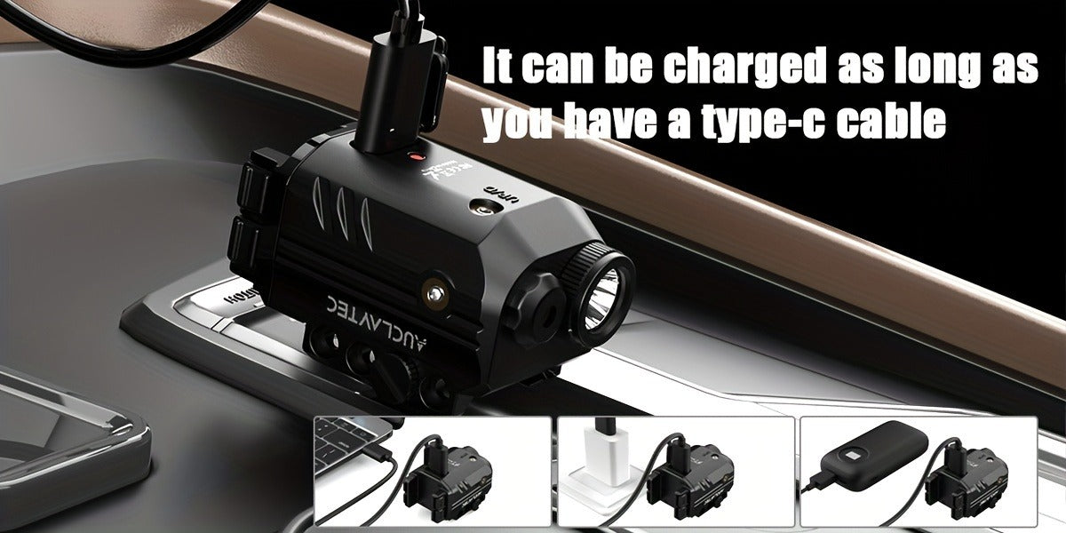 Pistol Light Laser Combo 500 Lumens – Green Red Blue Laser Sight, 5 Modes, USB-C Rechargeable, Fits Subcompact & Compact Handguns, Adjustable Rail Mount Weapon Light