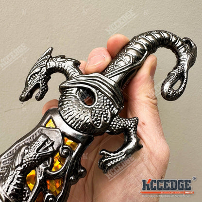 Medieval Fantasy Fixed Blade Knife with Scabbard – 9" Dragon Cosplay Collectible Dagger, 440 Stainless Steel, Historical Replica for Display & Medieval Fair Props