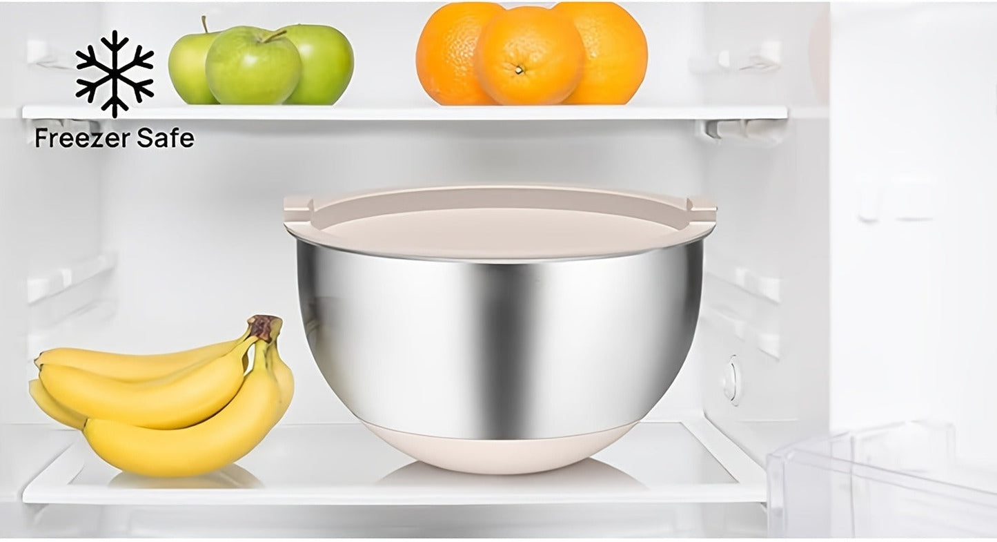 Stainless Steel Mixing Bowls Set with Airtight Lids 7 Piece, Stackable Nesting Bowls with Measuring Spoons Whisk Spatula Tongs Basting Brush, Dishwasher Safe Kitchen Bowls for Cooking Baking Camping Travel