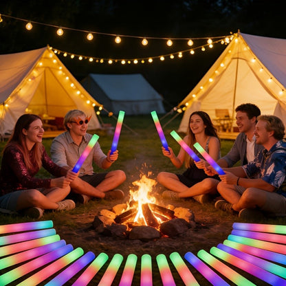 Foam Glow Sticks 100 Pack – Multicolor LED Flashing Light Sticks for Party Decoration, Christmas, Halloween, New Year, Weddings, Birthday, Concerts, Festivals, Nightclubs, Carnival & Outdoor Camping