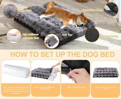 Orthopedic Dog Bed for Large Dogs - XL XXL Memory Foam Pet Bed with Removable Washable Cover, Anti-Slip Base, Faux Fur Kennel for Joint Relief, Machine Washable, Dirt-Repellent, Small Medium Large XLarge