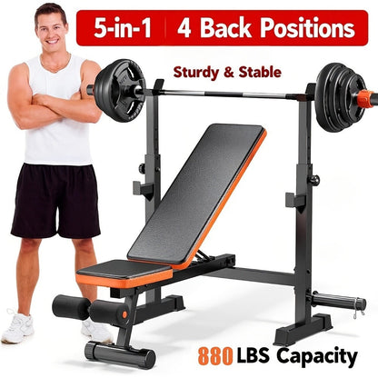 14-in-1 Adjustable Weight Bench Foldable – 770lb Capacity, Multi-Function Full Body Strength Training, Space-Saving Design – Home Gym Workout Bench