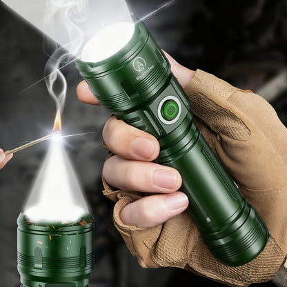 Zoomable LED Flashlight 4500LM, Aluminum Alloy Torch Fresnel Lens Adjustable Beam, 21700 3000mAh Rechargeable Battery, Fire Starting, Long Runtime for Camping Fishing Survival Night Cycling Power Outage