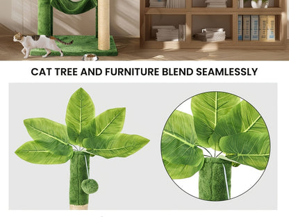 Cat Tree 55" Large Multi-Level Cat Tower for Indoor Cats with Green Leaves, Hammock, Sisal Scratching Posts & Hanging Ball Toy – Cat Furniture for Living Room
