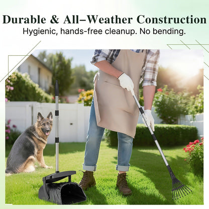 Dog Pooper Scooper with Long Handle & Swivel Bin - Heavy Duty Rake Spade Set, 40 Waste Bags Included, Pet Waste Removal for Yard Grass Gravel