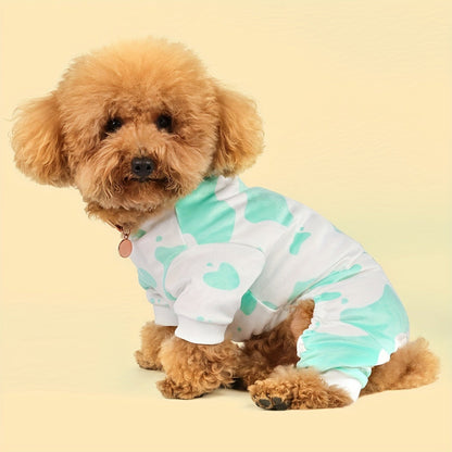 Dog Pajamas Cow Print Soft Knit Pullover Sleepwear for Small Medium Dogs, 100% Polyester Milk Swirl Texture Pet Onesie Loungewear for Year-Round Comfort, Sizes XS S M L XL XXL 3XL 4XL, White