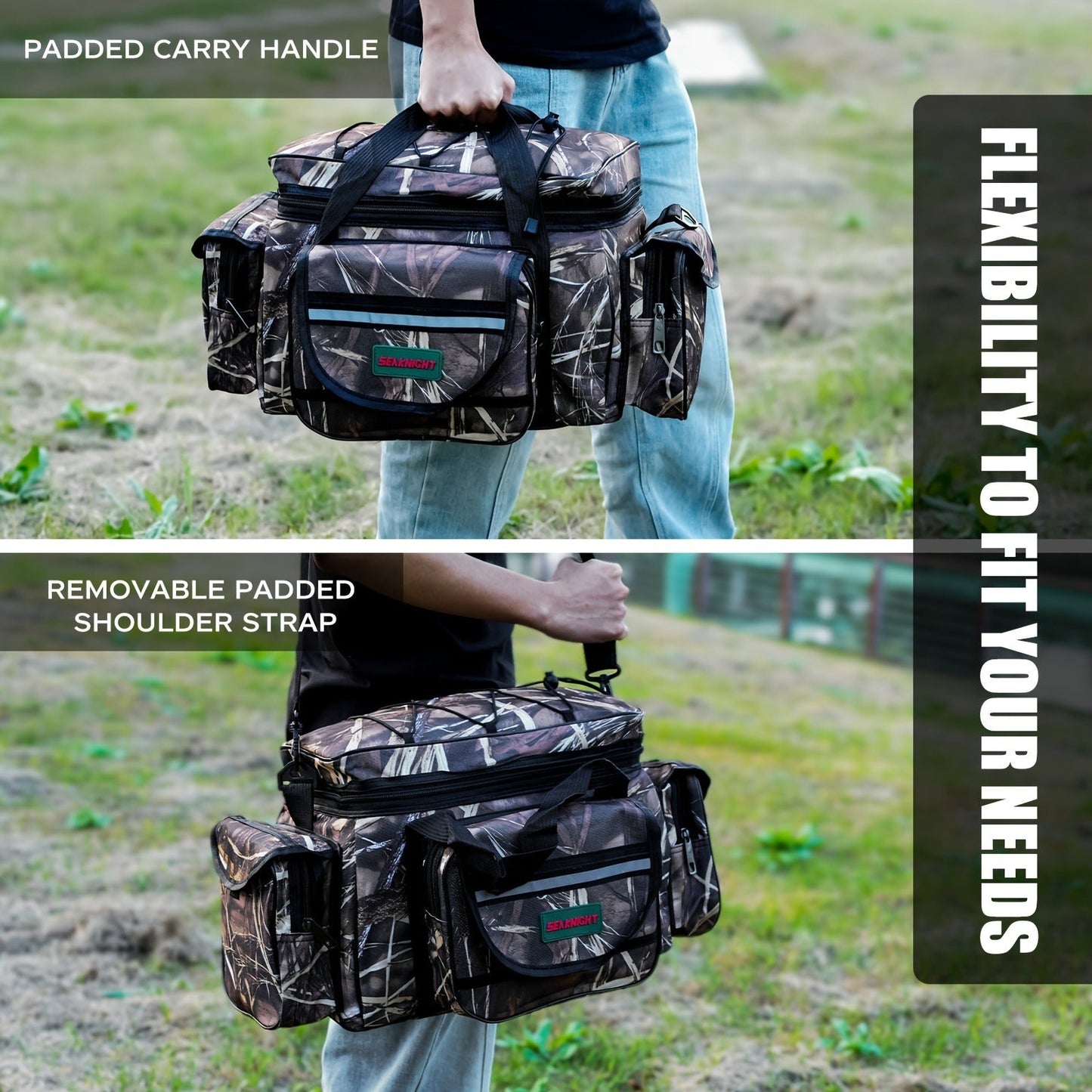 Fishing Tackle Bag Camo Durable Nylon Shoulder Carry Zipper Fishing Gear Storage Bag for Hiking Travel Outdoor Fishing Camouflage Multiple Colors