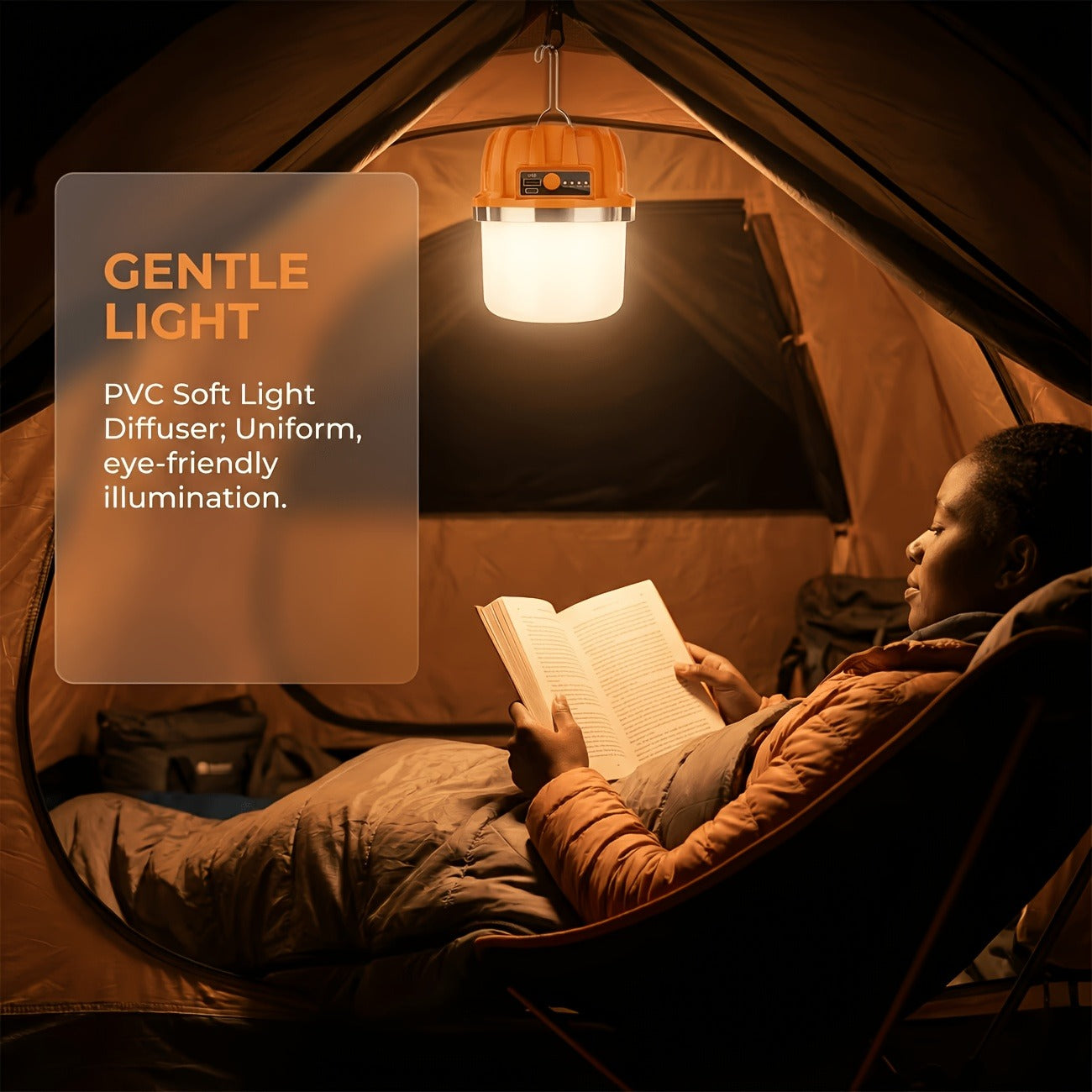 Rechargeable LED Camping Lantern with Power Bank USB Outdoor Hanging Tent Light Built-in Battery Emergency Lamp for Camping BBQ Hiking Patio Backpacking Portable Camp Light Orange