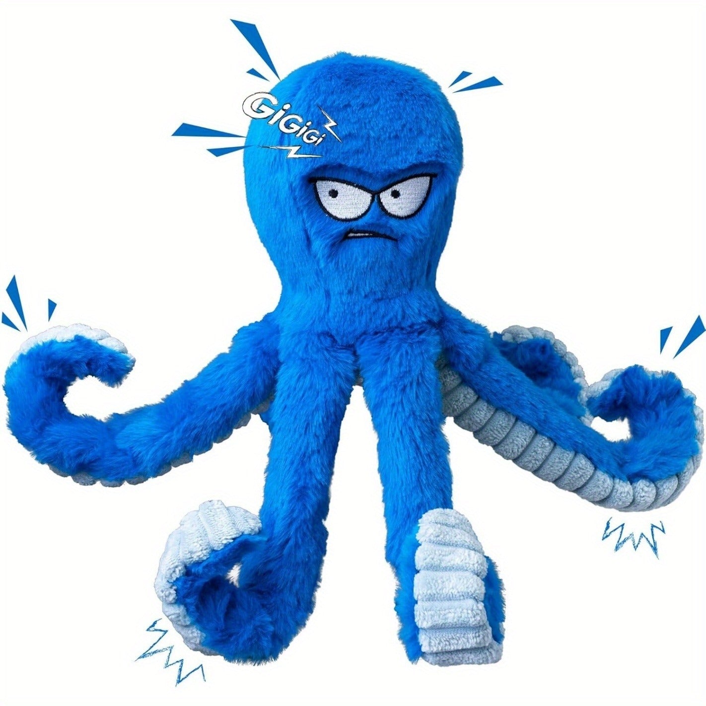 Tough Dog Chew Toy Octopus - Squeaky Stuffed Interactive Dog Toys for Large Dogs, Crinkle Tug of War Plush Dog Toy to Keep Dogs Busy, Durable Dog Toys 1/2/4 Pack - Blue & Yellow Octopus