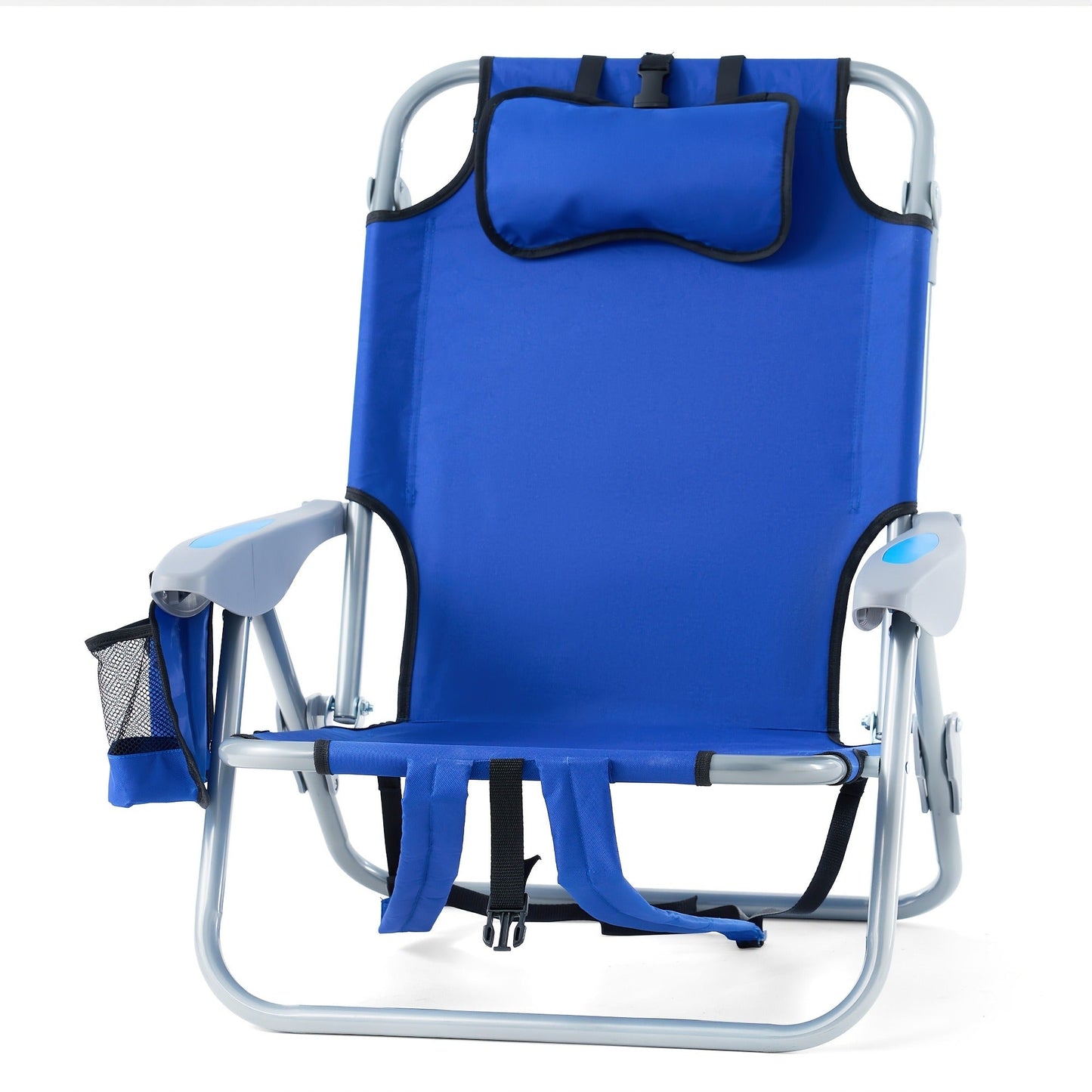 Folding Beach Chair Lay Flat Camping Chair for Adults 4 Position Adjustable Backpack Chair with Cup Holder Towel Bar Cooler Pouch Lightweight Portable Outdoor Lounge Chair