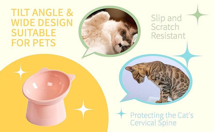 Cat Ear Shaped Raised Cat Bowls Set of 3 - Elevated Feeder Anti-Slip Base Neck Comfort Design, Pink Green Blue Feeding Dish for Cats & Small Pets