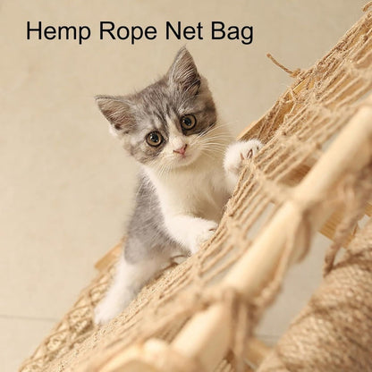 Cat Tree Triangle Cat Tower with Sisal Scratching Posts, Soft Hammock Bed & Hanging Feather Toys – Bamboo Stable Cat Climbing Tower for Indoor Cats, Kittens & Small Cats, Space-Saving Design